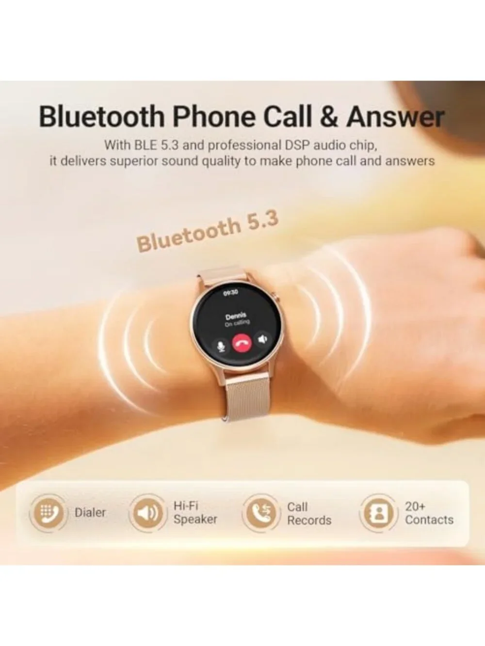 Stylish Smart Watch for Women, Compatible with Android & iPhone, Bronze Color